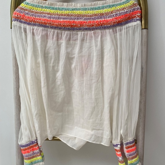 Alice + Olivia Sharyl Rainbow Peasant Embroidered Blouse Off Shldr Top XS $395 - Picture 5 of 12